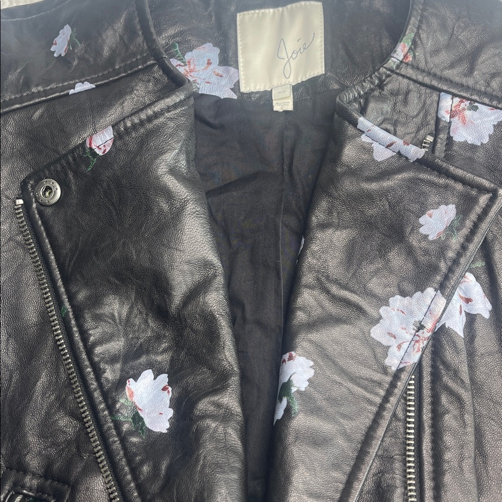 NWOT Joie Thisbe Moto Black Floral Lamb Leather Jacket Size XS - Picture 15 of 16